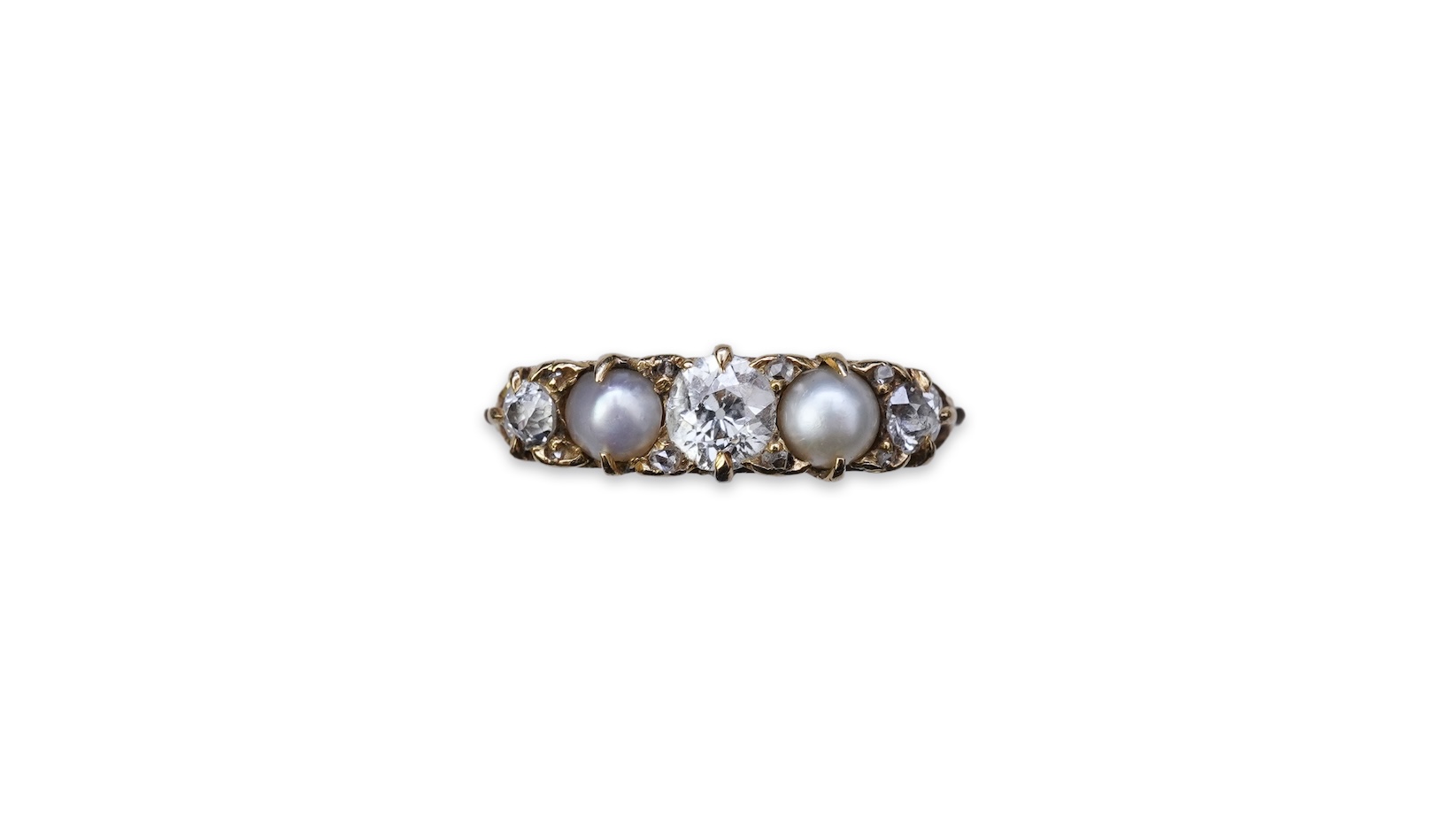 A five-stone pearl and diamond ring, early 20th century